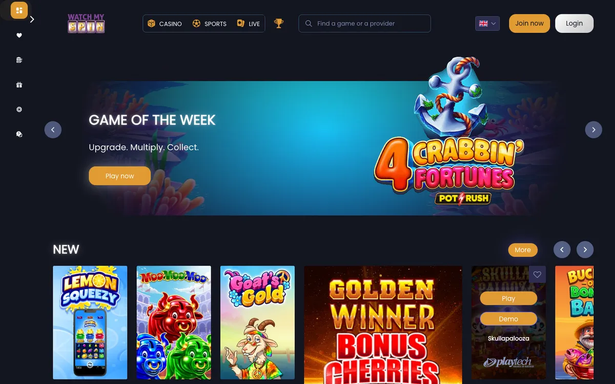Watchmyspin Casino — «Главная», снято из страны Австрия