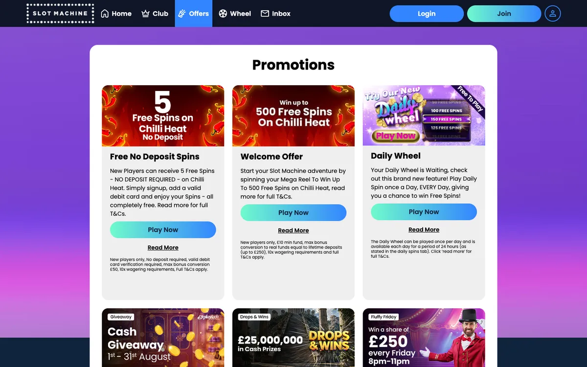 Slot Machine Casino — Promotions, captured from United Kingdom