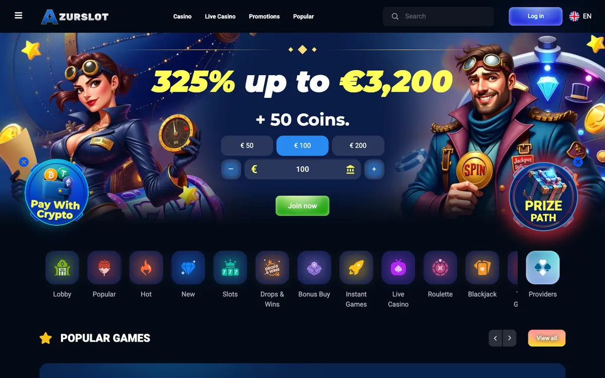 AzurSlot Casino — Home page, captured from Finland