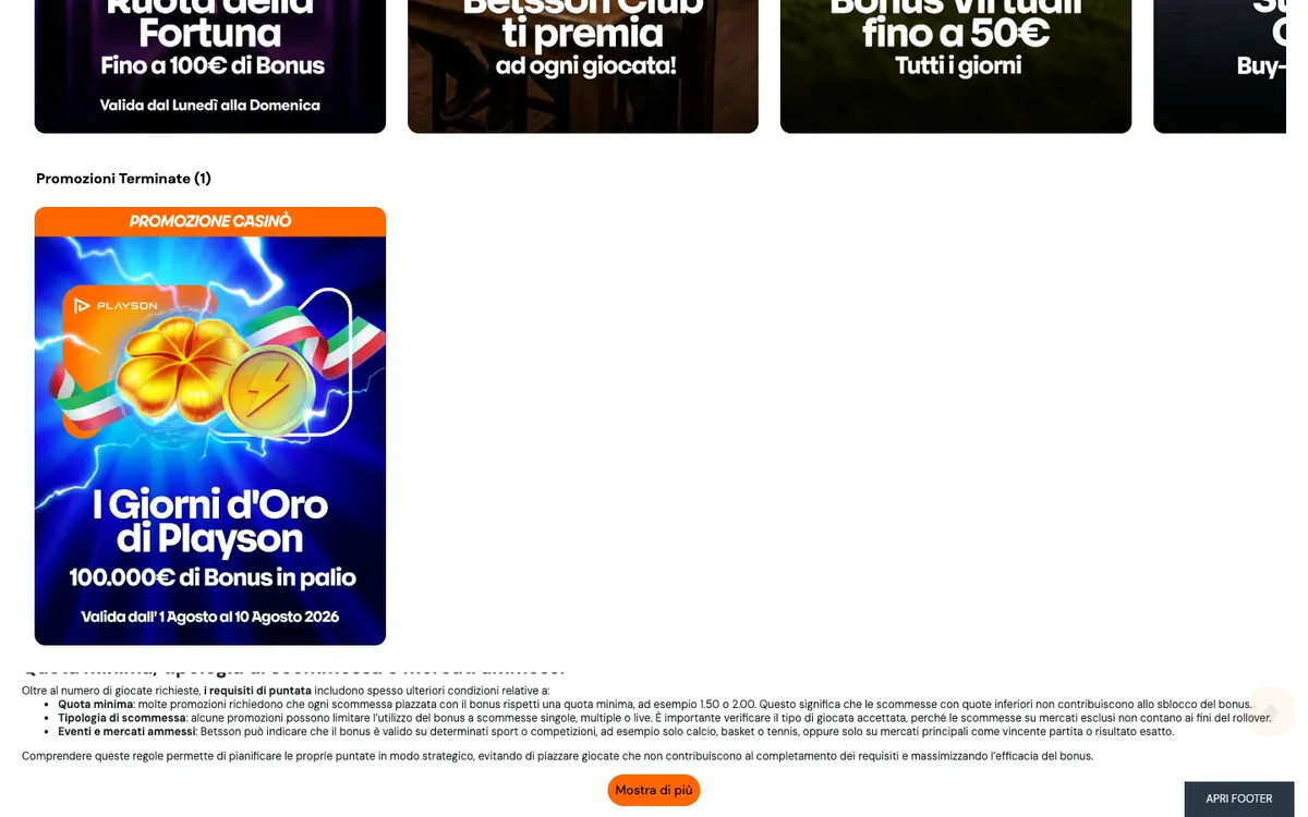 Betsson Casino — Promotions, captured from Italy