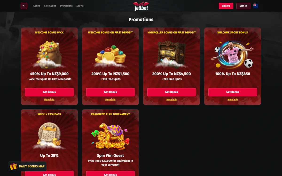 JettBet Casino — Promotions, captured from New Zealand