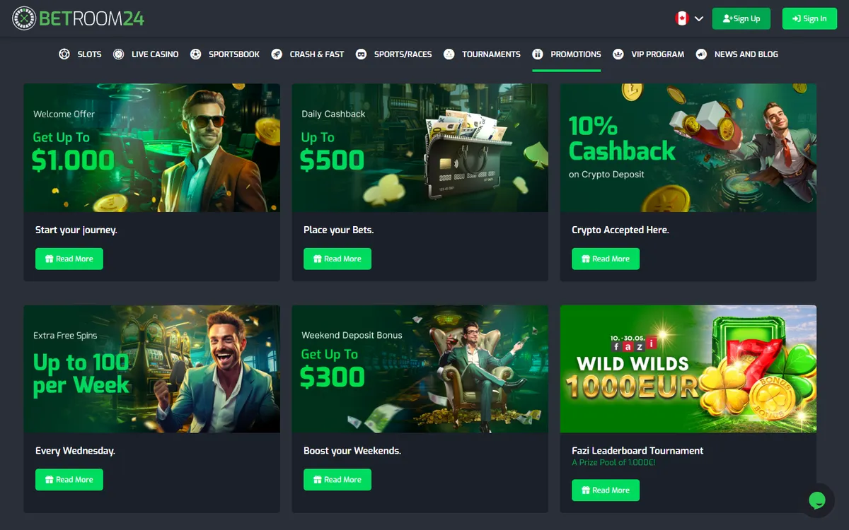 Betroom24 Casino — Promotions, captured from Canada