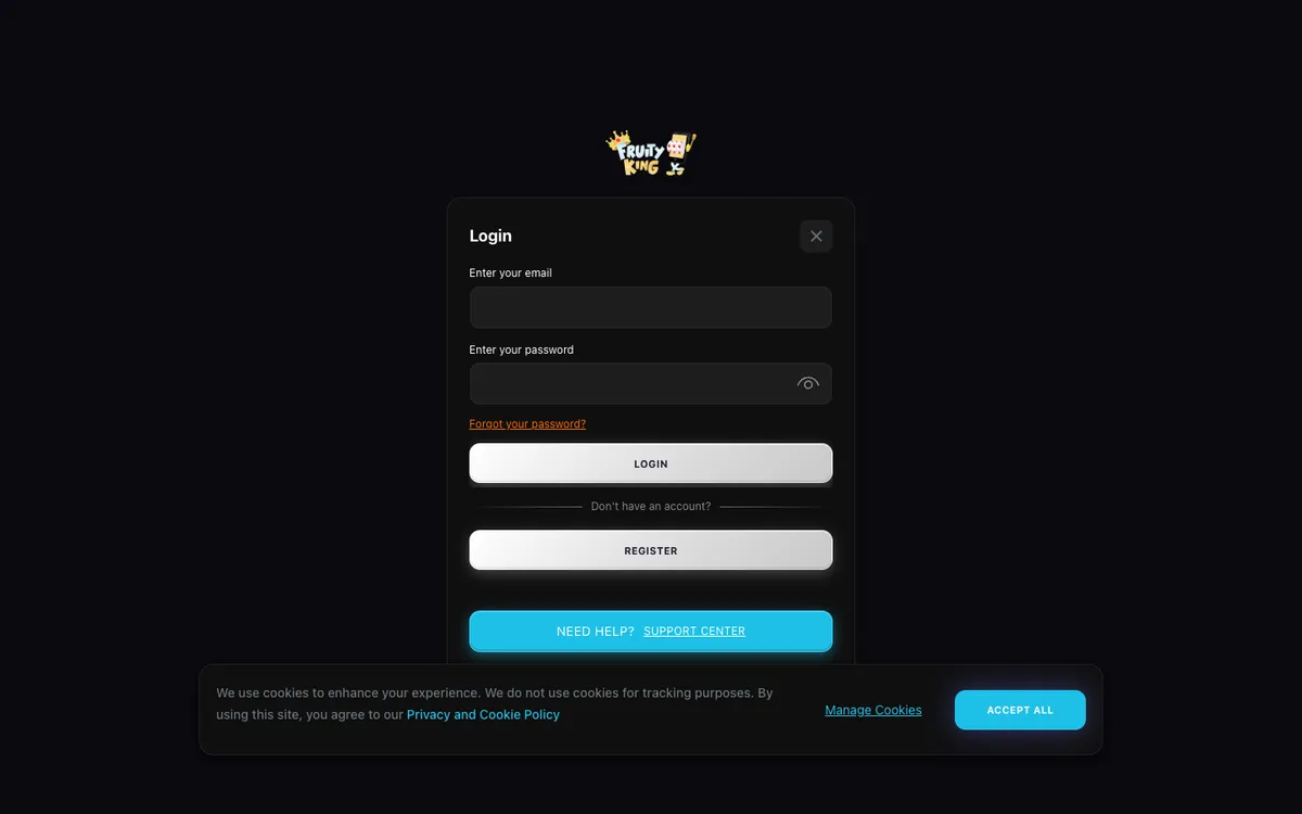 Fruity King Casino — Sign-up, captured from United Kingdom