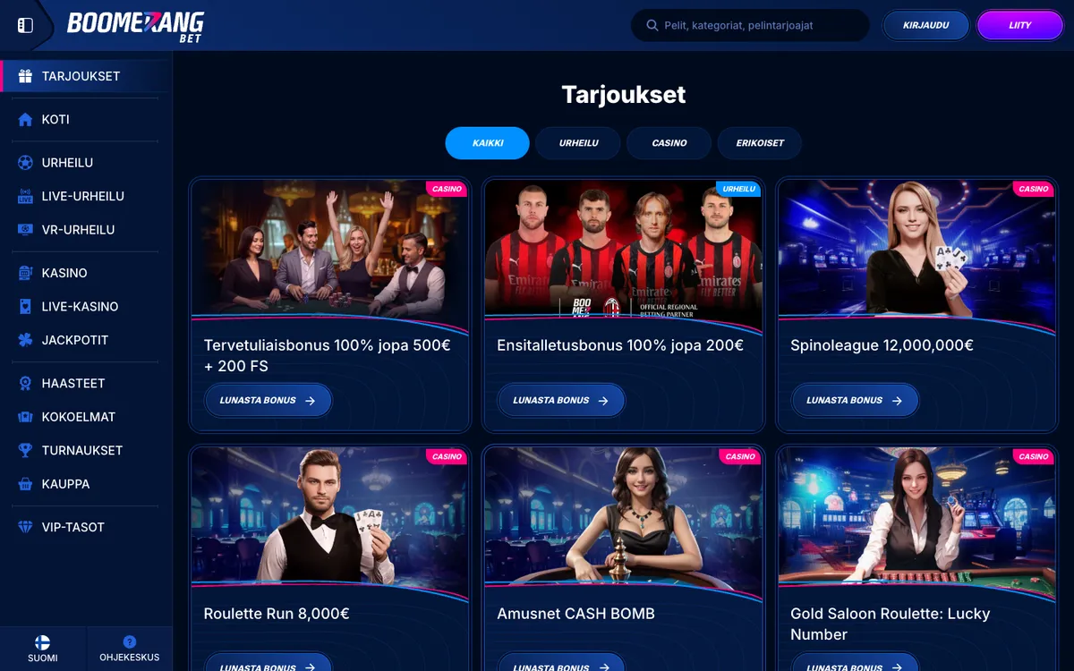 Boomerang-bet Casino — Promotions, captured from Finland