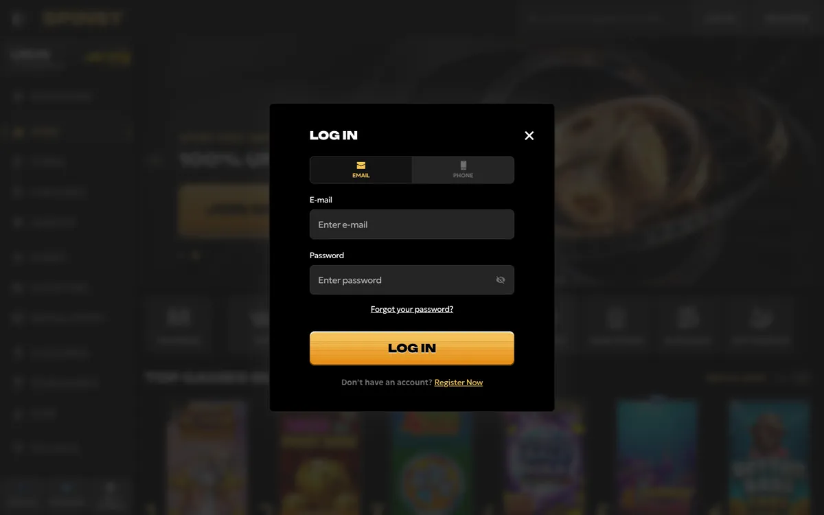 Spinsy Casino — Sign-up, captured from New Zealand