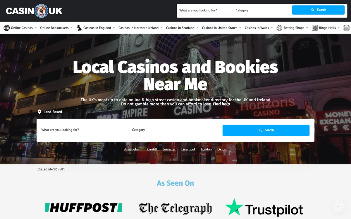 Casino UK — Home page, captured from Switzerland