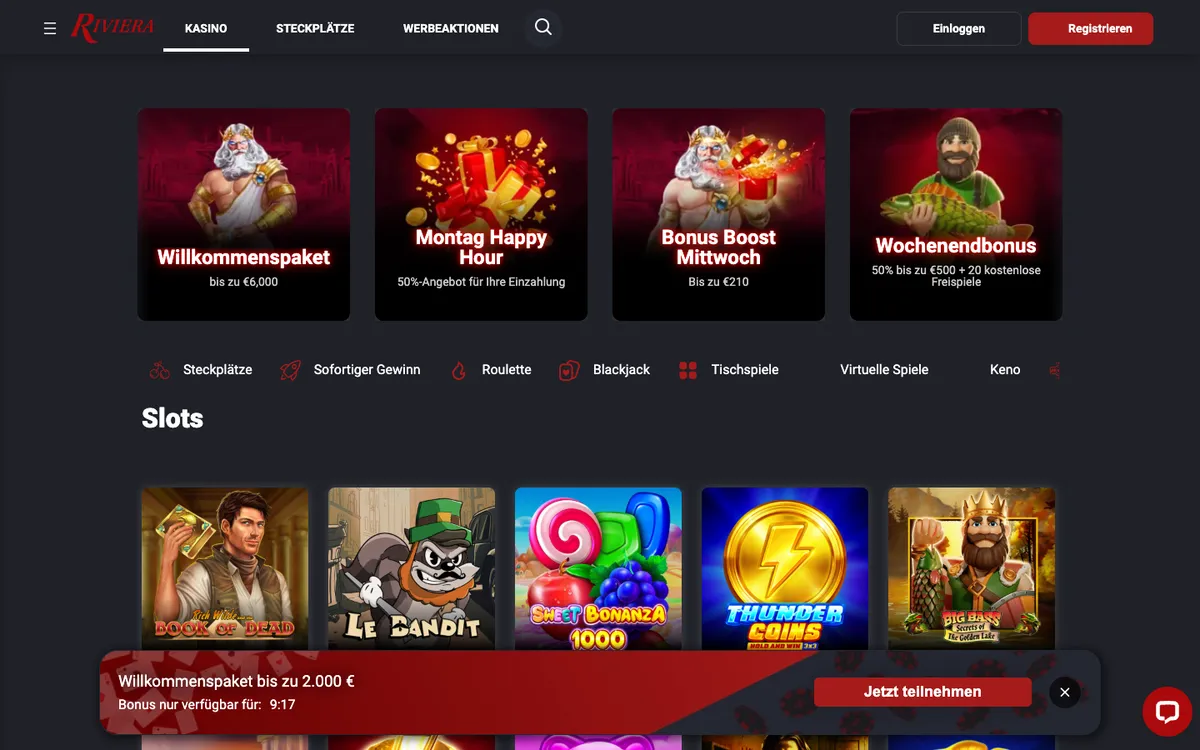 Riviera Casino — Home page, captured from Austria