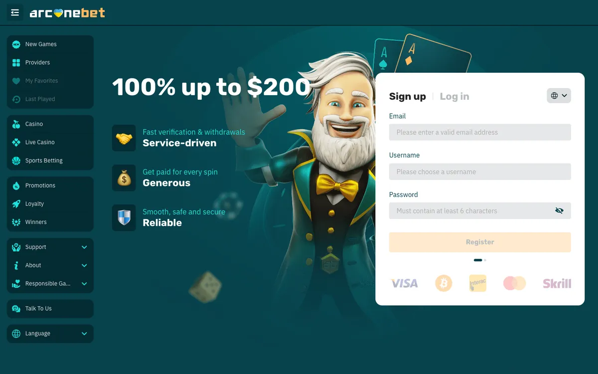 arcanebet Casino — «Главная», снято из страны Бразилия