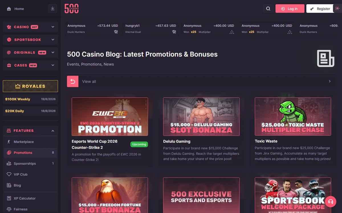500 Casino — Promotions, captured from Canada