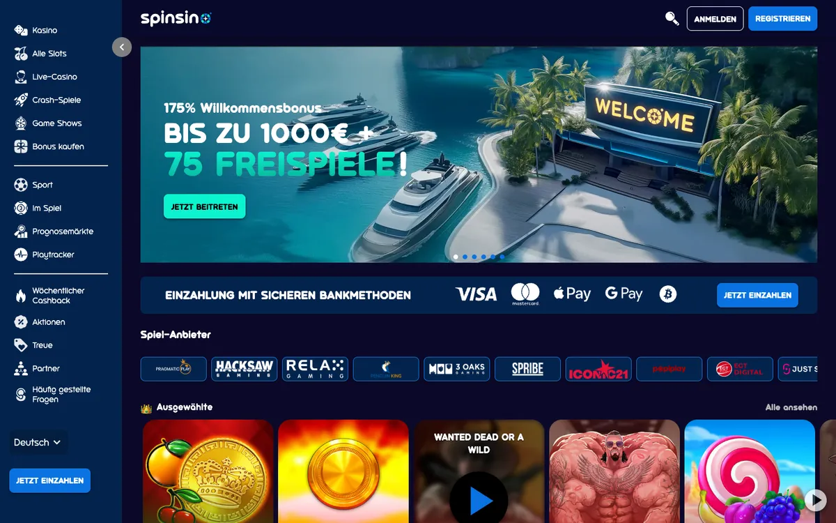 Spinsino Casino — «Главная», снято из страны Австрия