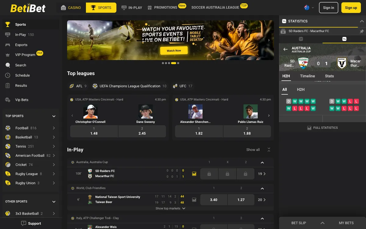 BETiBET Casino — Home page, captured from Australia