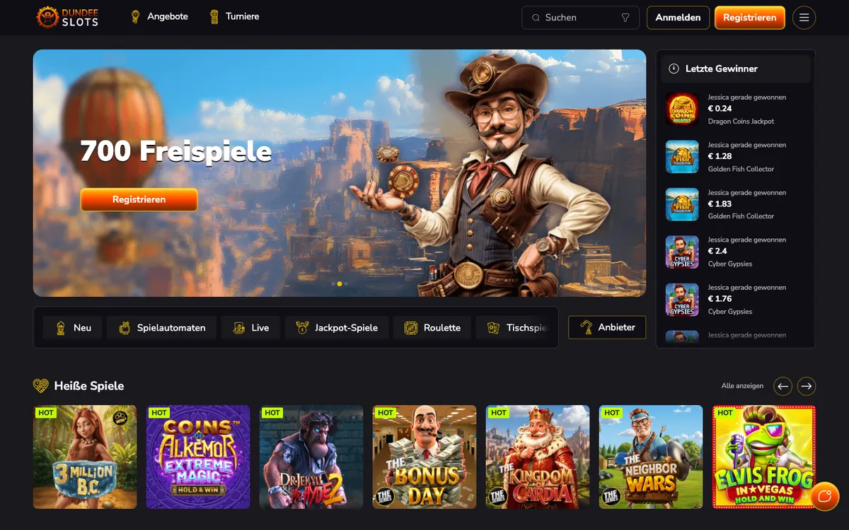DundeeSlots Casino — «Главная», снято из страны Германия