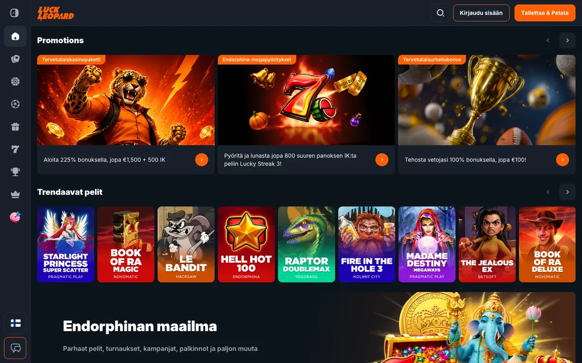 LuckLeopard Casino — Home page, captured from Finland