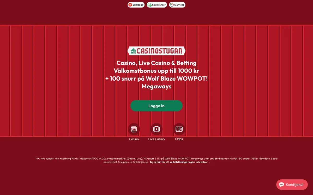 Casinostugan — Home page, captured from Sweden