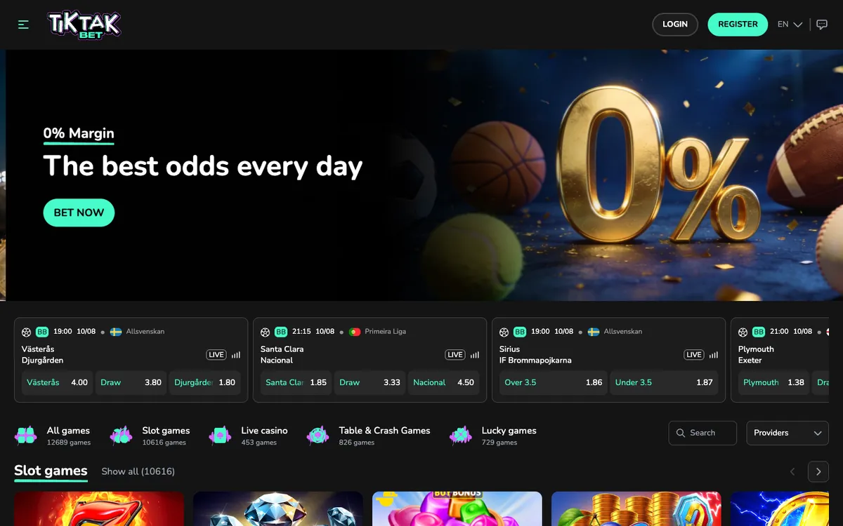 TikTak Bet Casino — Home page, captured from Austria