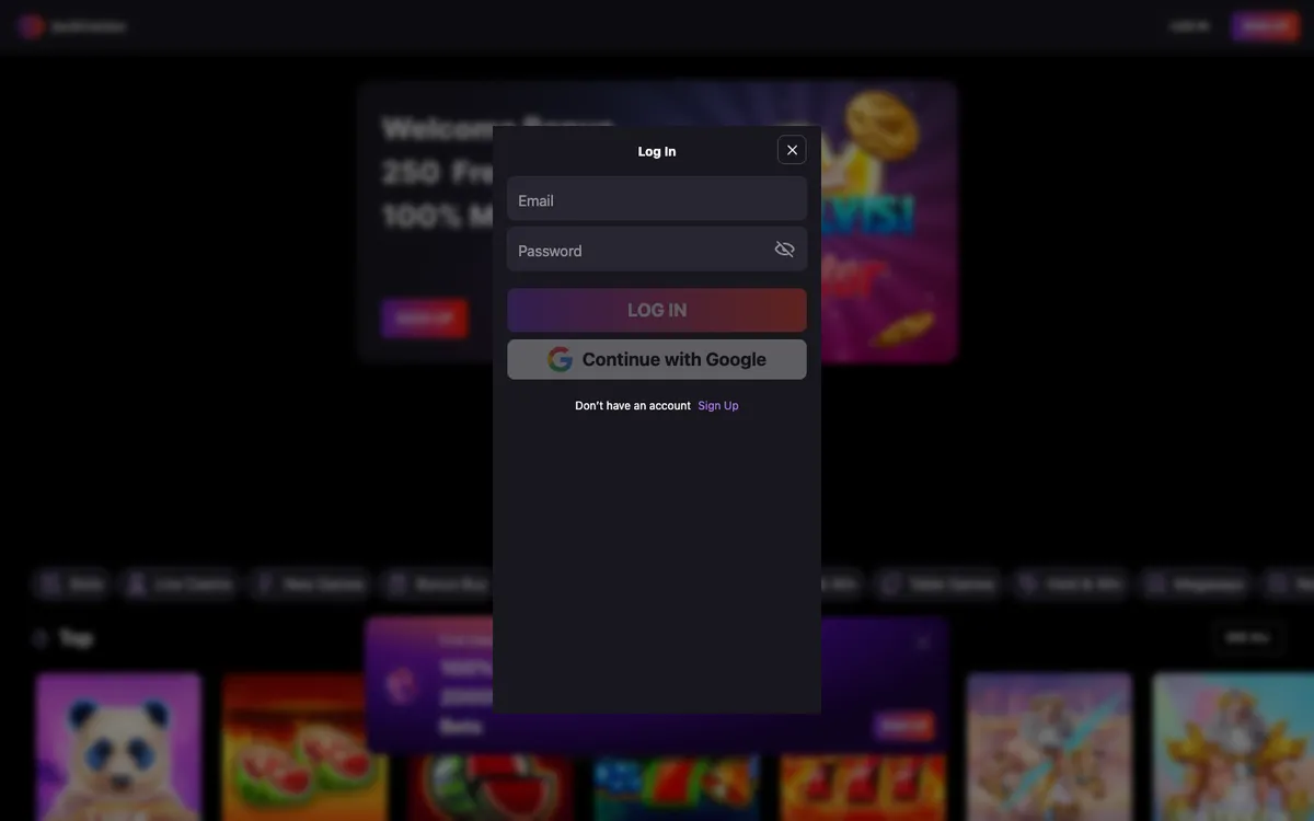 Jack Casino — Sign-up, captured from Portugal