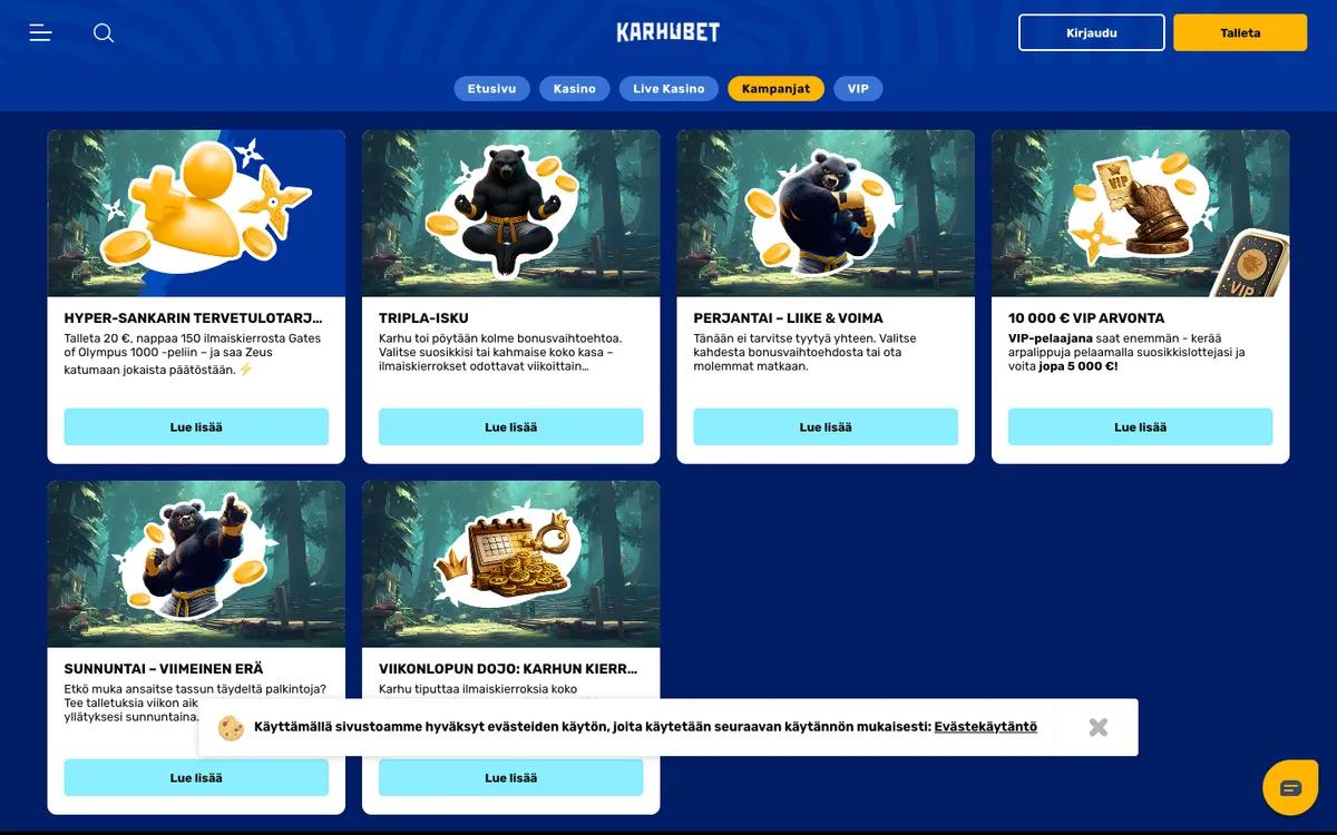KarhuBet Casino — Promotions, captured from Finland
