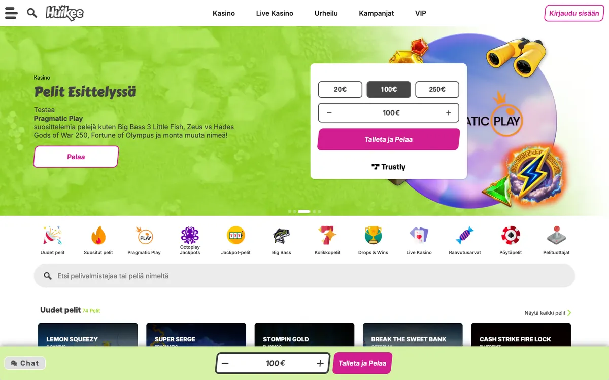 Huikee Casino — Home page, captured from Finland