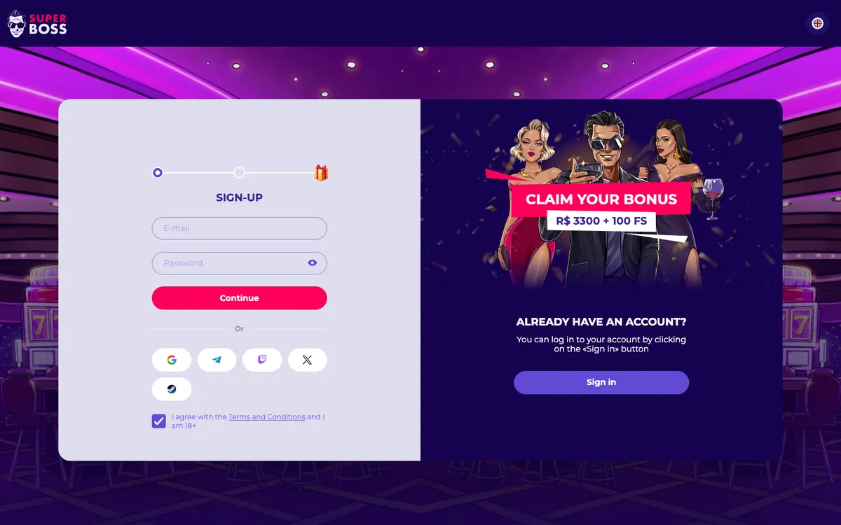 SuperBoss Casino — Sign-up, captured from Spain
