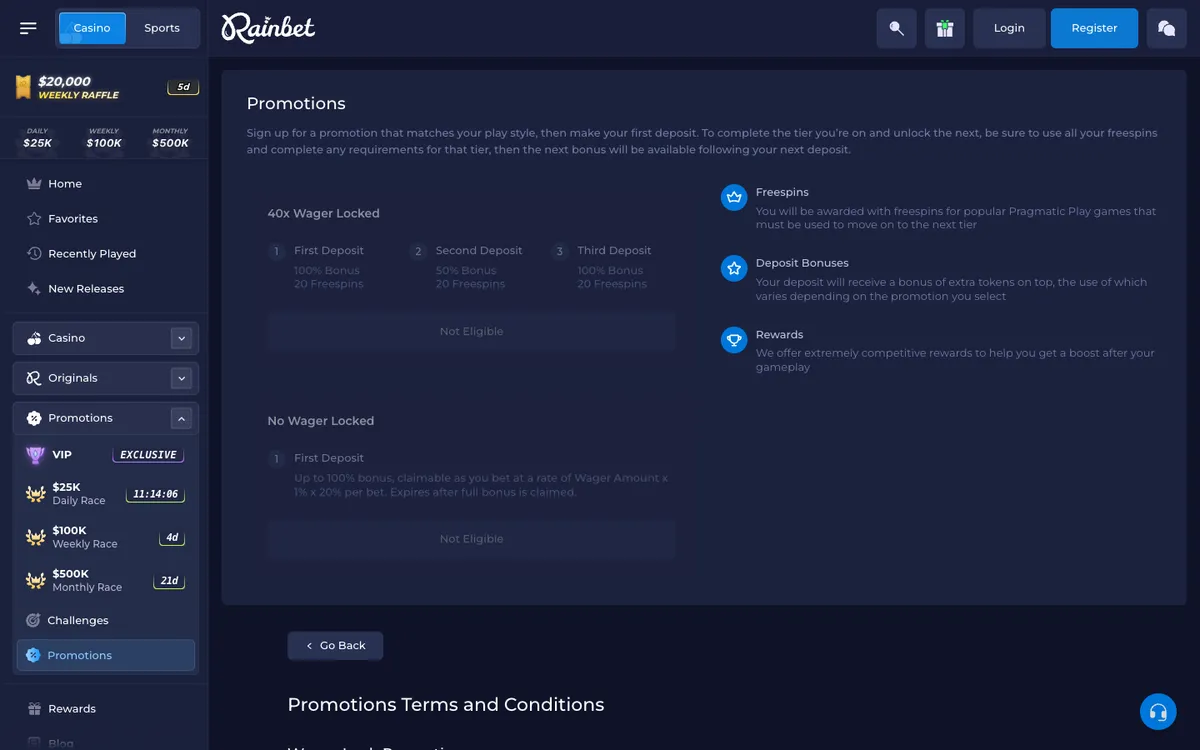 Rainbet Casino — Promotions, captured from Brazil