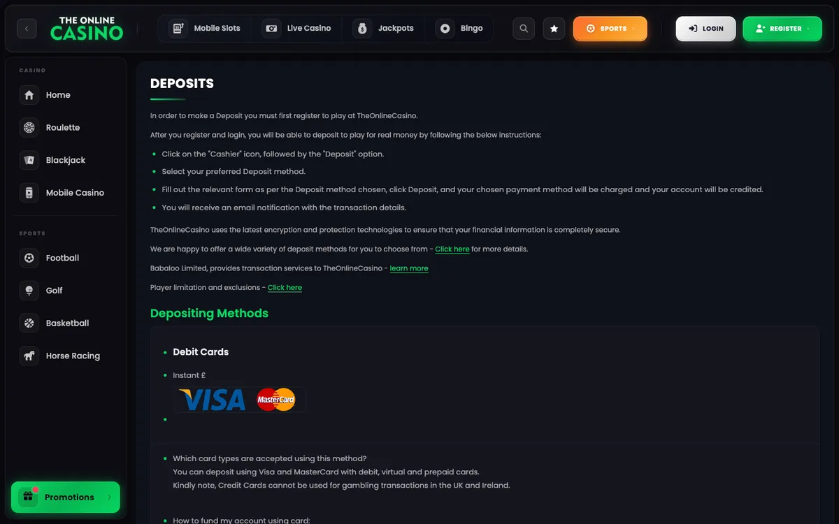 TheOnlineCasino — Payments, captured from Germany
