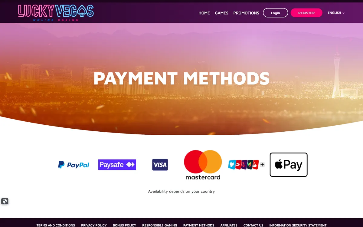 Lucky Vegas Casino — Payments, captured from United Kingdom