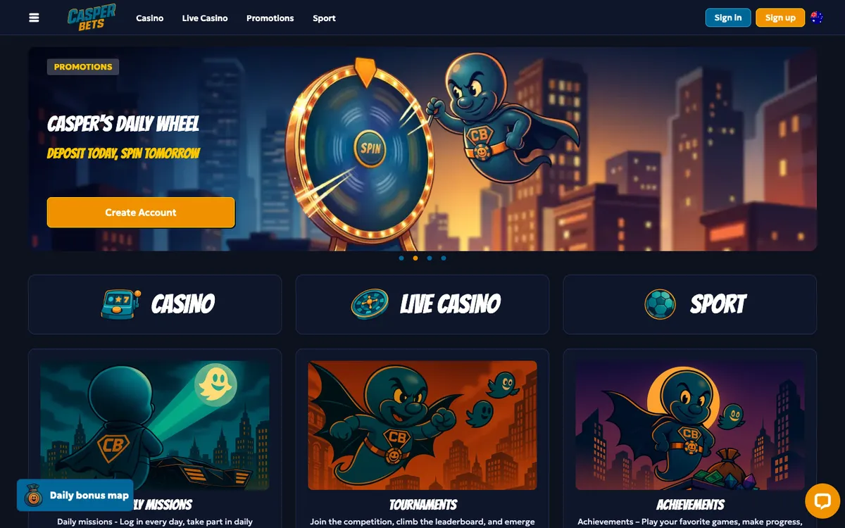 Casper Bets Casino — Home page, captured from Australia