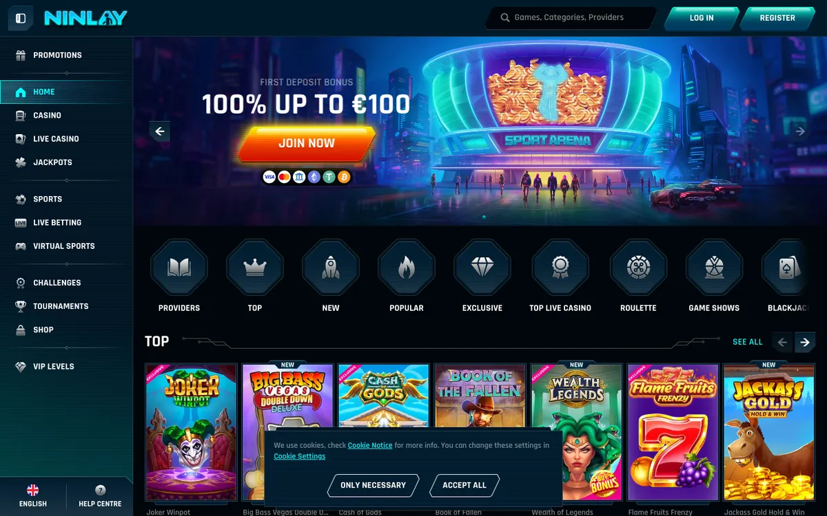 Ninlay Casino — Home page, captured from Finland
