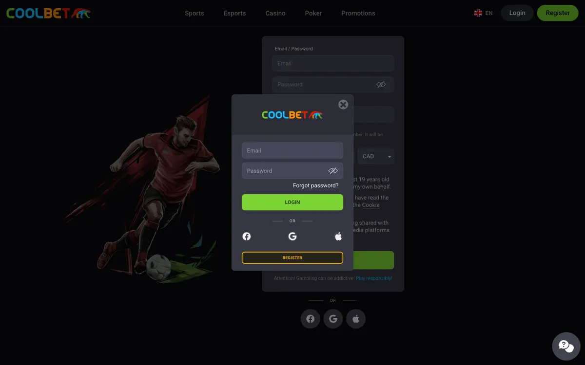 Coolbet Casino — «Регистрация», снято из страны Бельгия