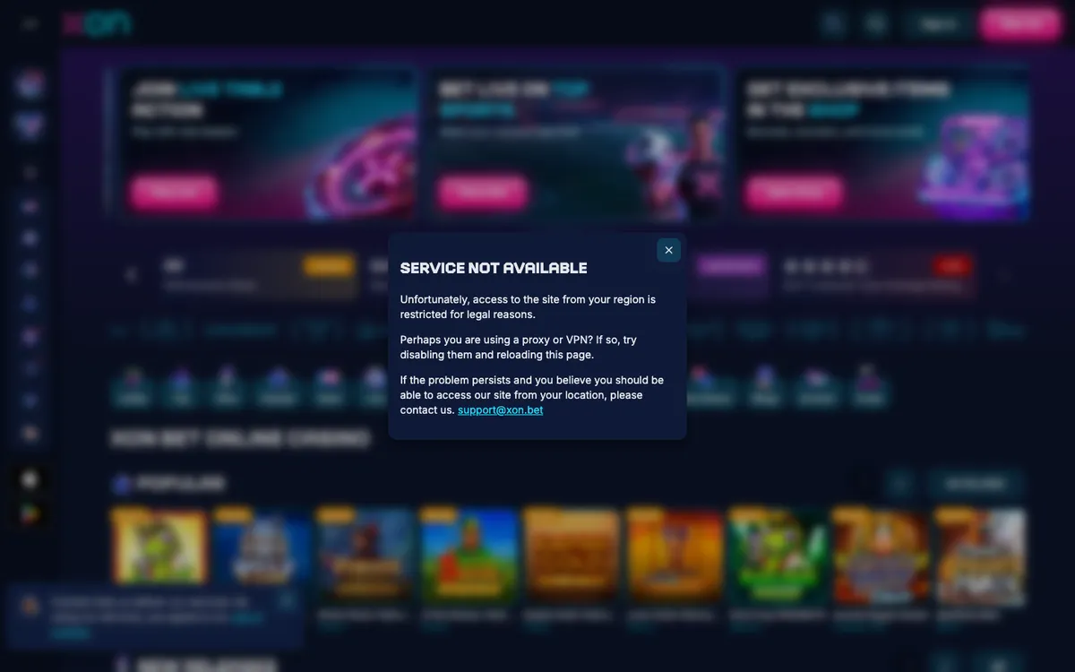 Xon Bet Casino — «Регистрация», снято из страны Япония