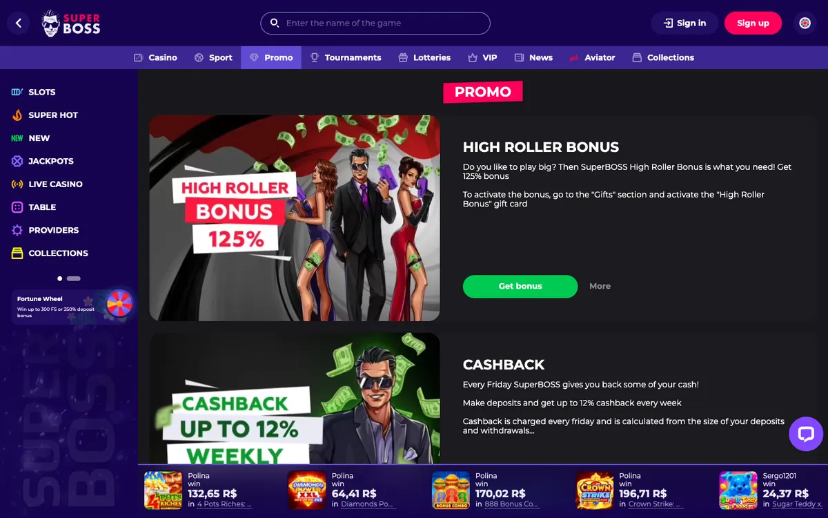 SuperBoss Casino — Promotions, captured from Canada
