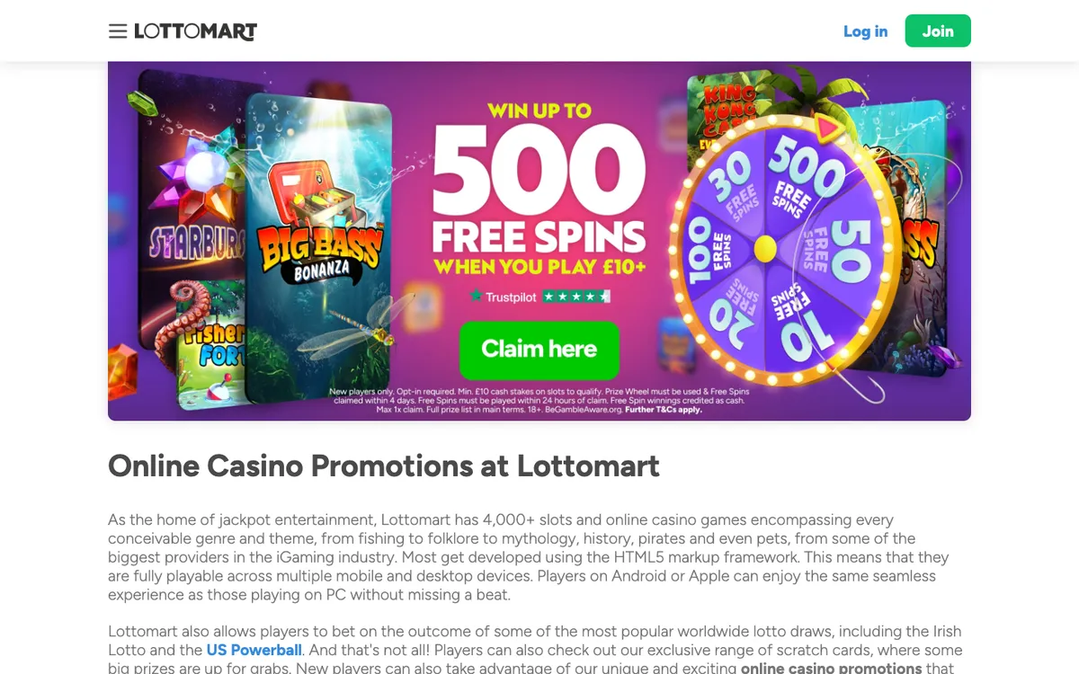 Lottomart Games Casino — Promotions, captured from United Kingdom