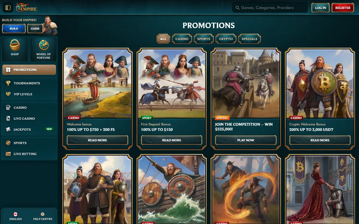 MyEmpire Casino — Promotions, captured from Canada