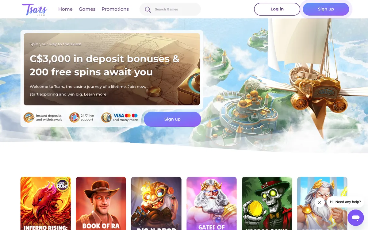 Tsars Casino — Home page, captured from Canada