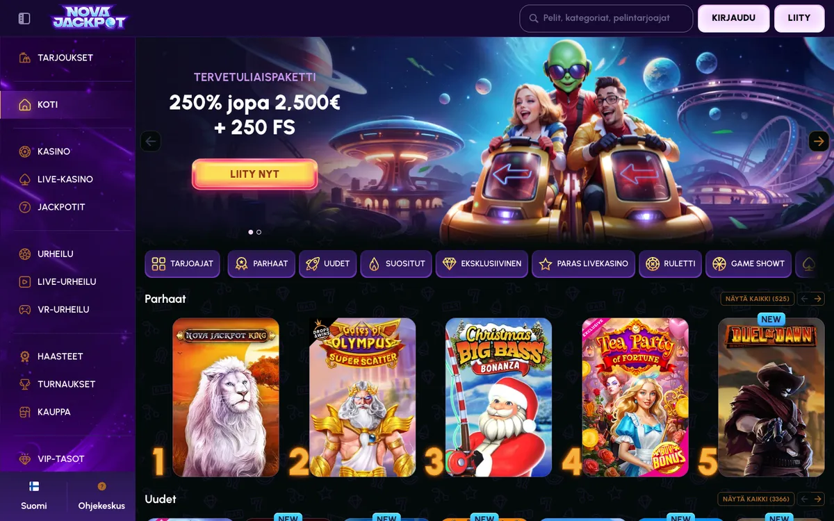 NovaJackpot Casino — «Главная», снято из страны Финляндия