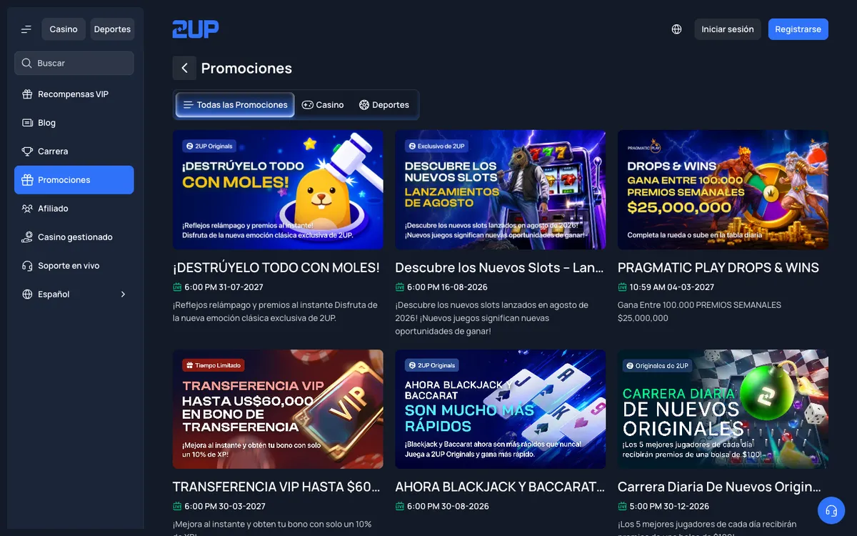 2UP Casino — Promotions, captured from Chile