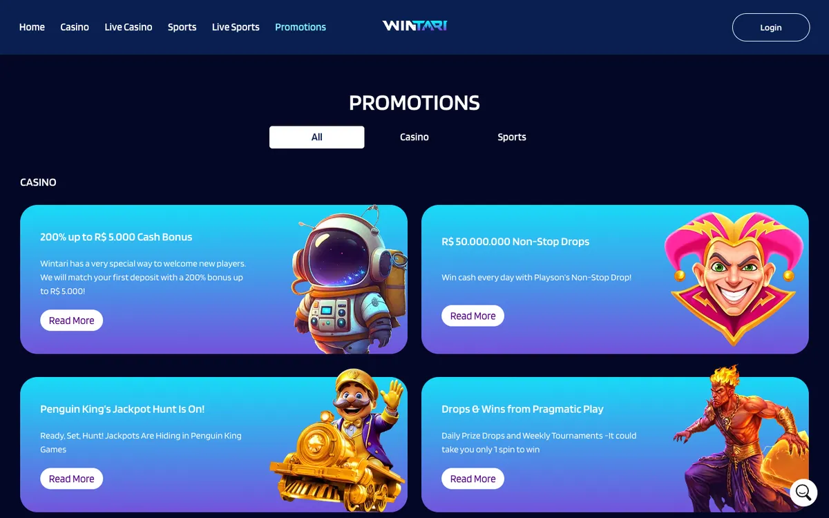 Wintari Casino — Promotions, captured from Canada