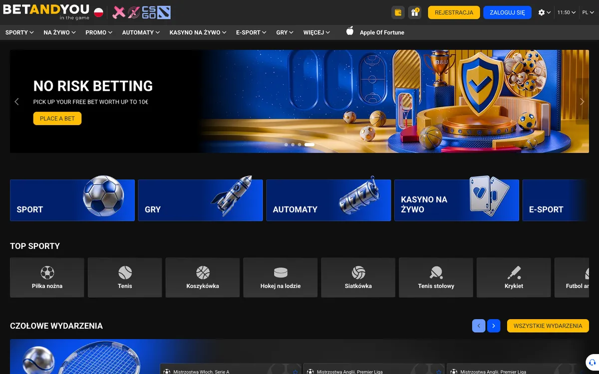 Betandyou Casino — Home page, captured from Poland