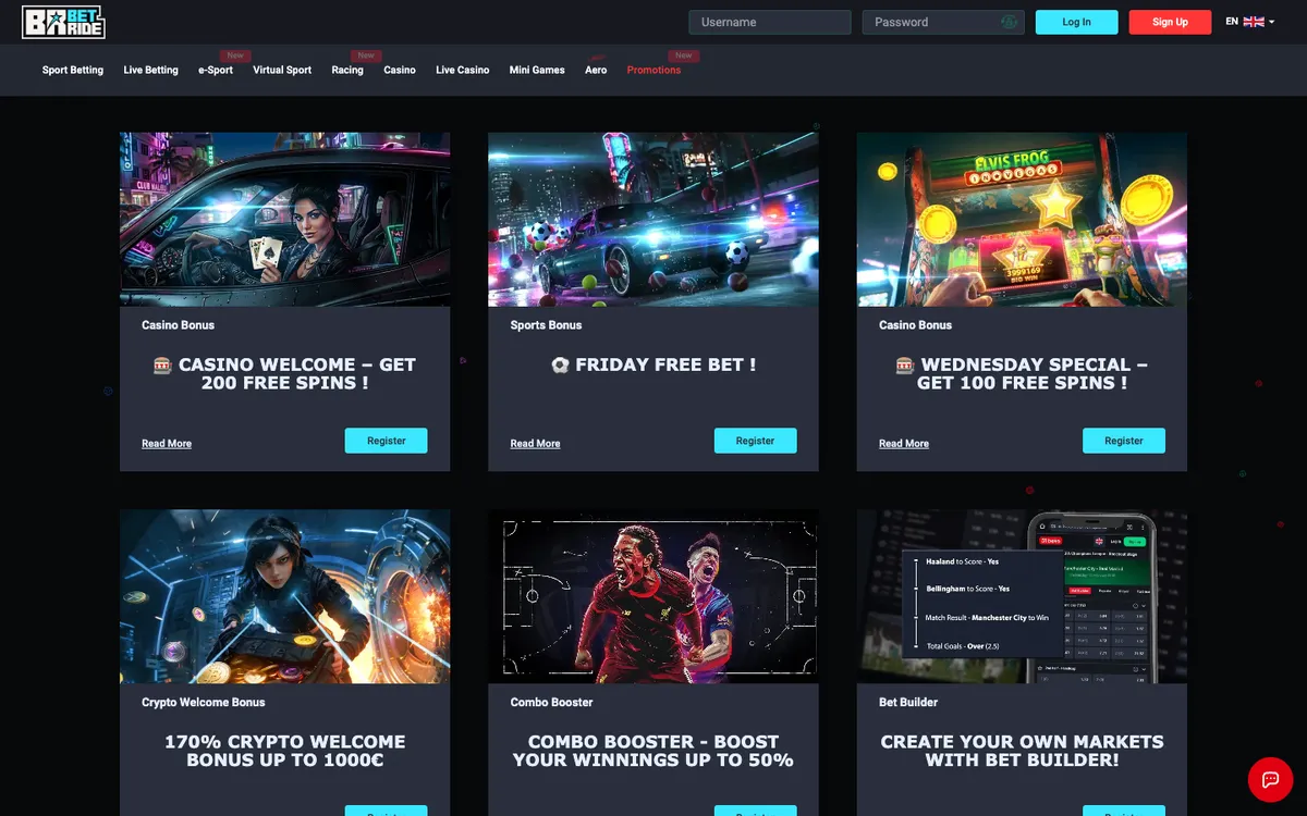 Betride Casino — Promotions, captured from Belgium
