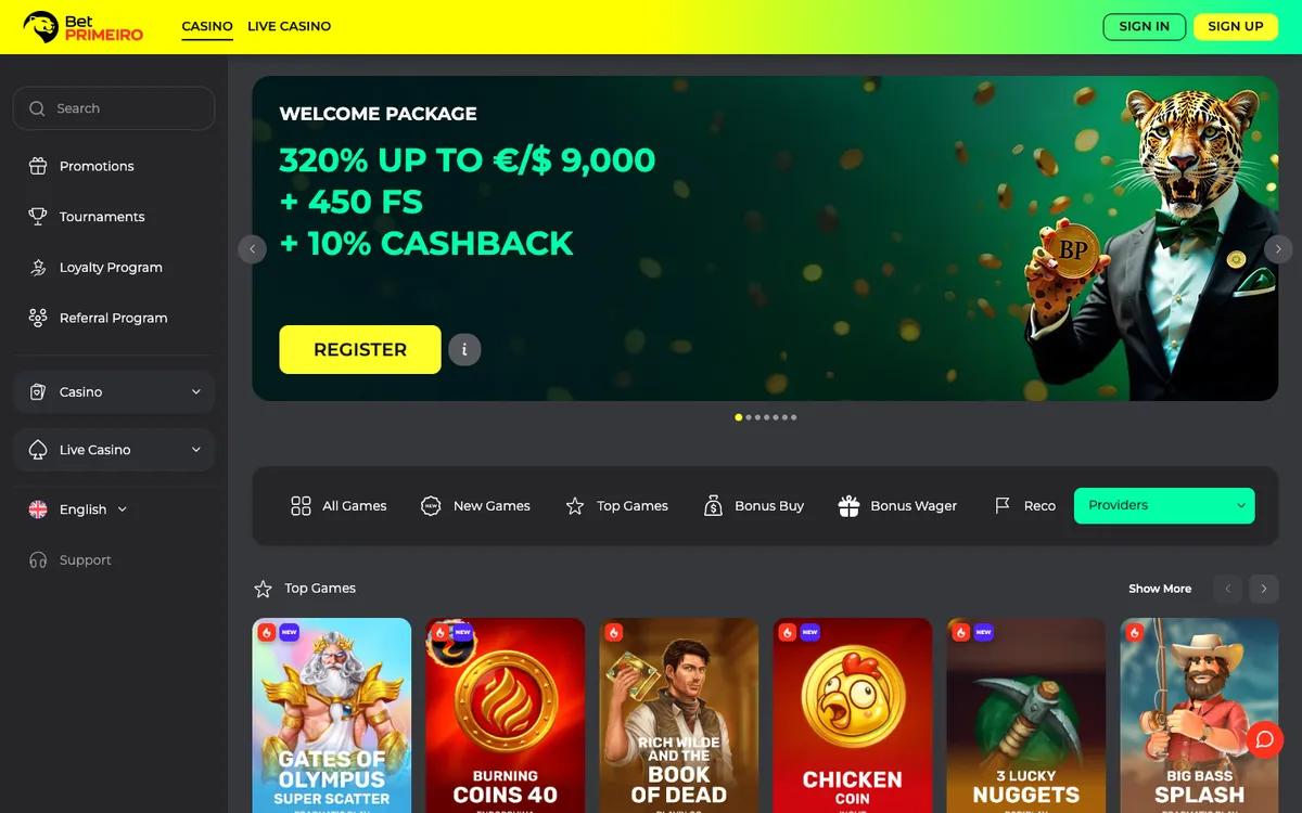 BetPRIMEIRO Casino — «Главная», снято из страны Норвегия