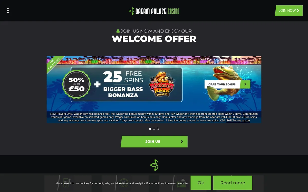 Dream Palace Casino — Home page, captured from Canada