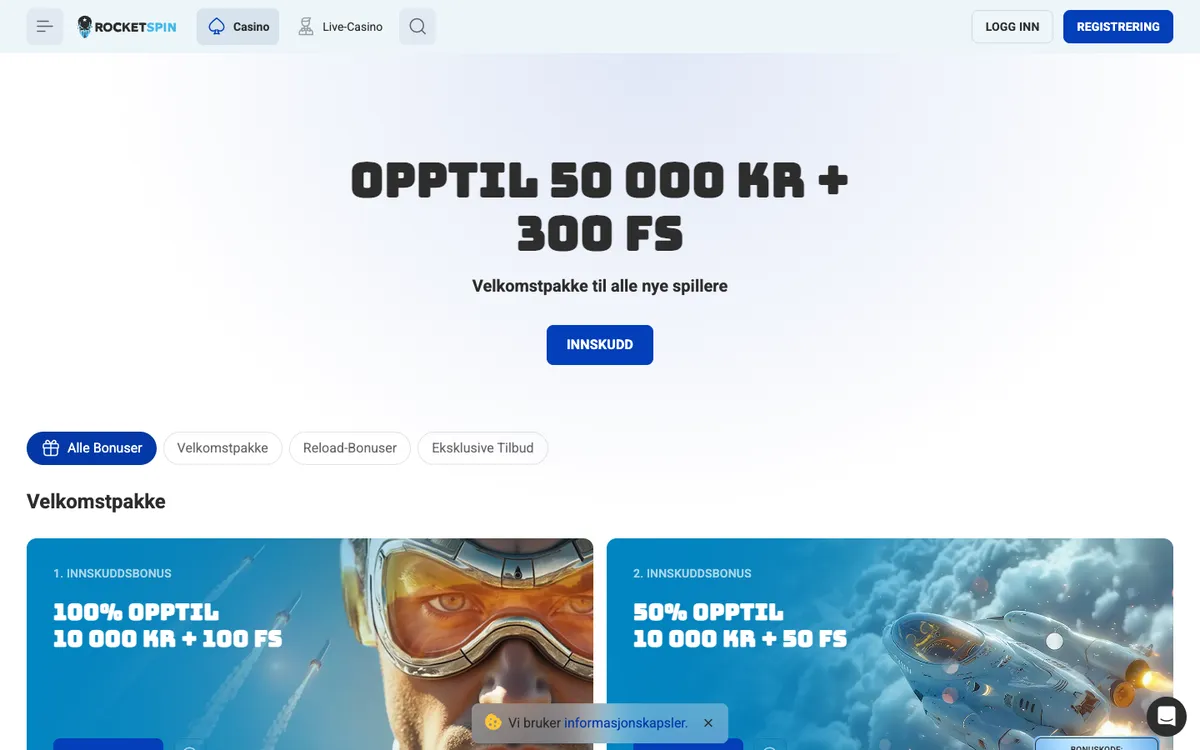 Rocket Spin Casino — Promotions, captured from Norway
