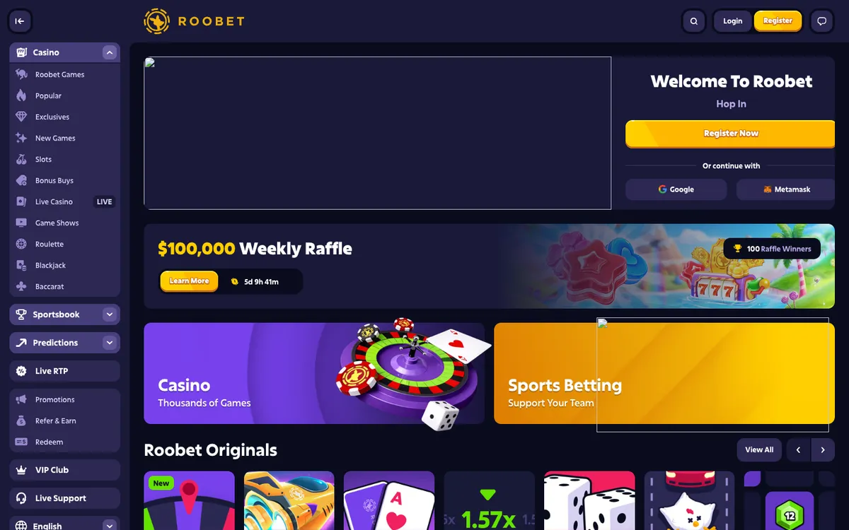 Roobet Casino — Home page, captured from Japan