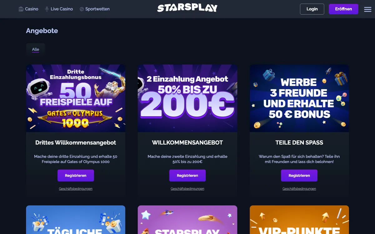 StarsPlay Casino — Promotions, captured from Austria
