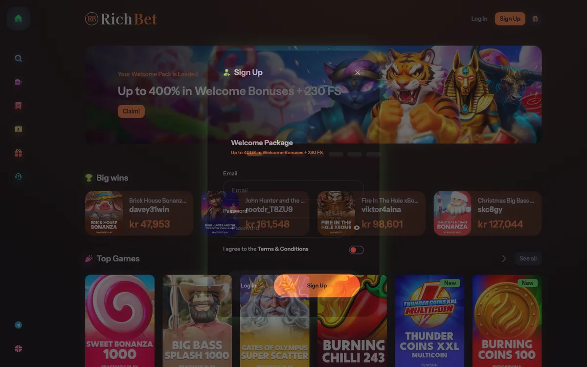RichBet Casino — Sign-up, captured from Norway