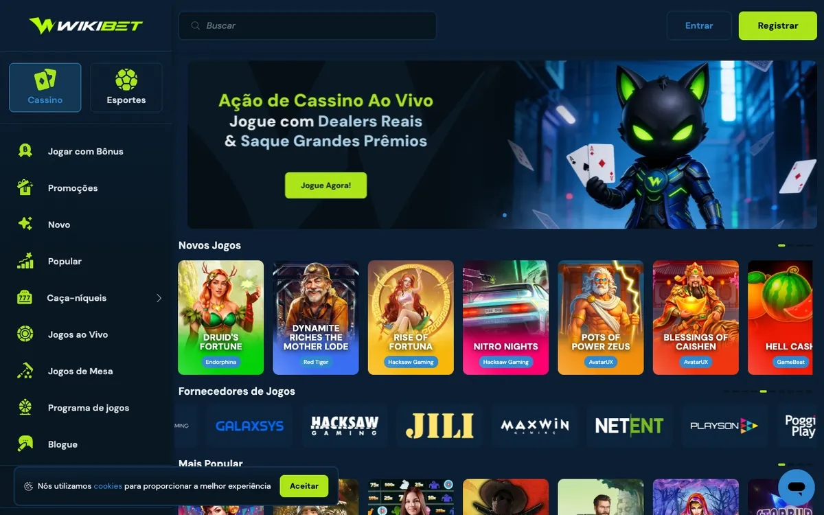 Wikibet Casino — Home page, captured from Spain