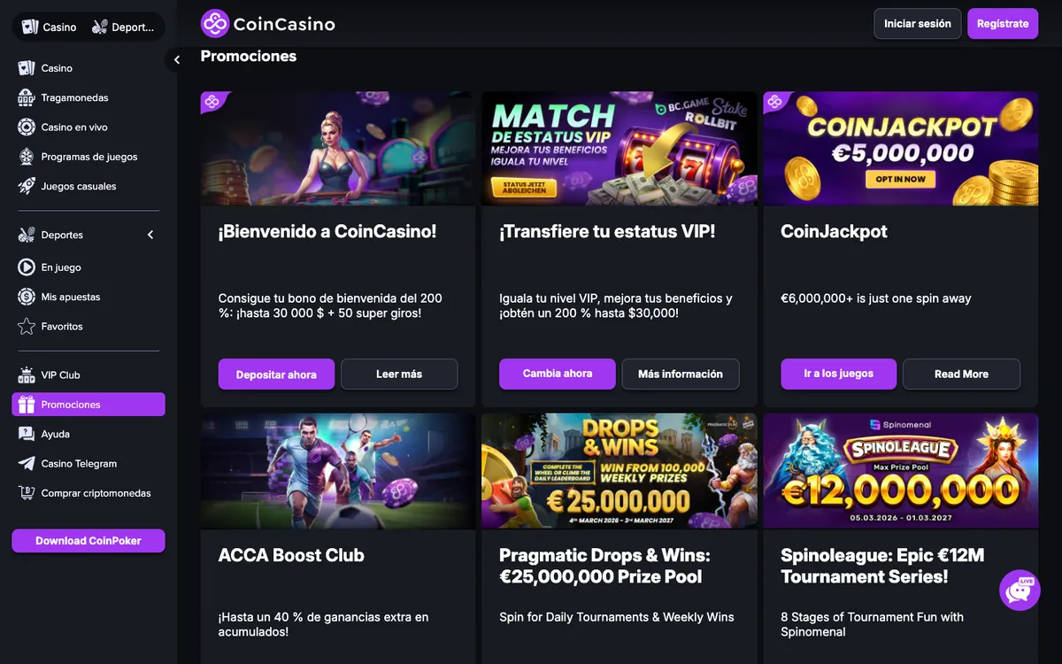 CoinCasino — Promotions, captured from Spain