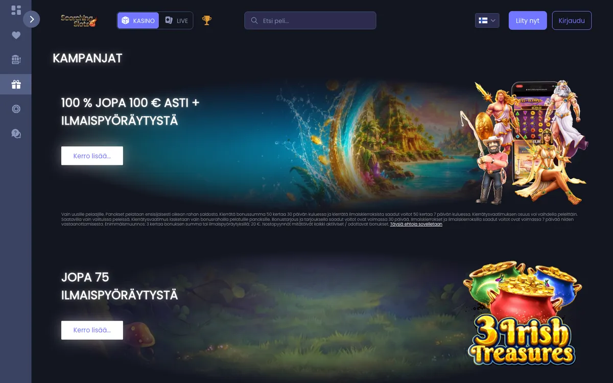 Scorching Slots Casino — «Акции», снято из страны Финляндия