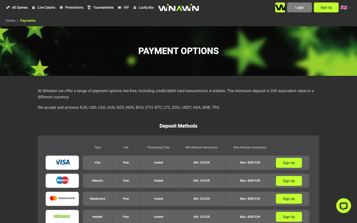 Winawin Casino — «Платежи», снято из страны Франция