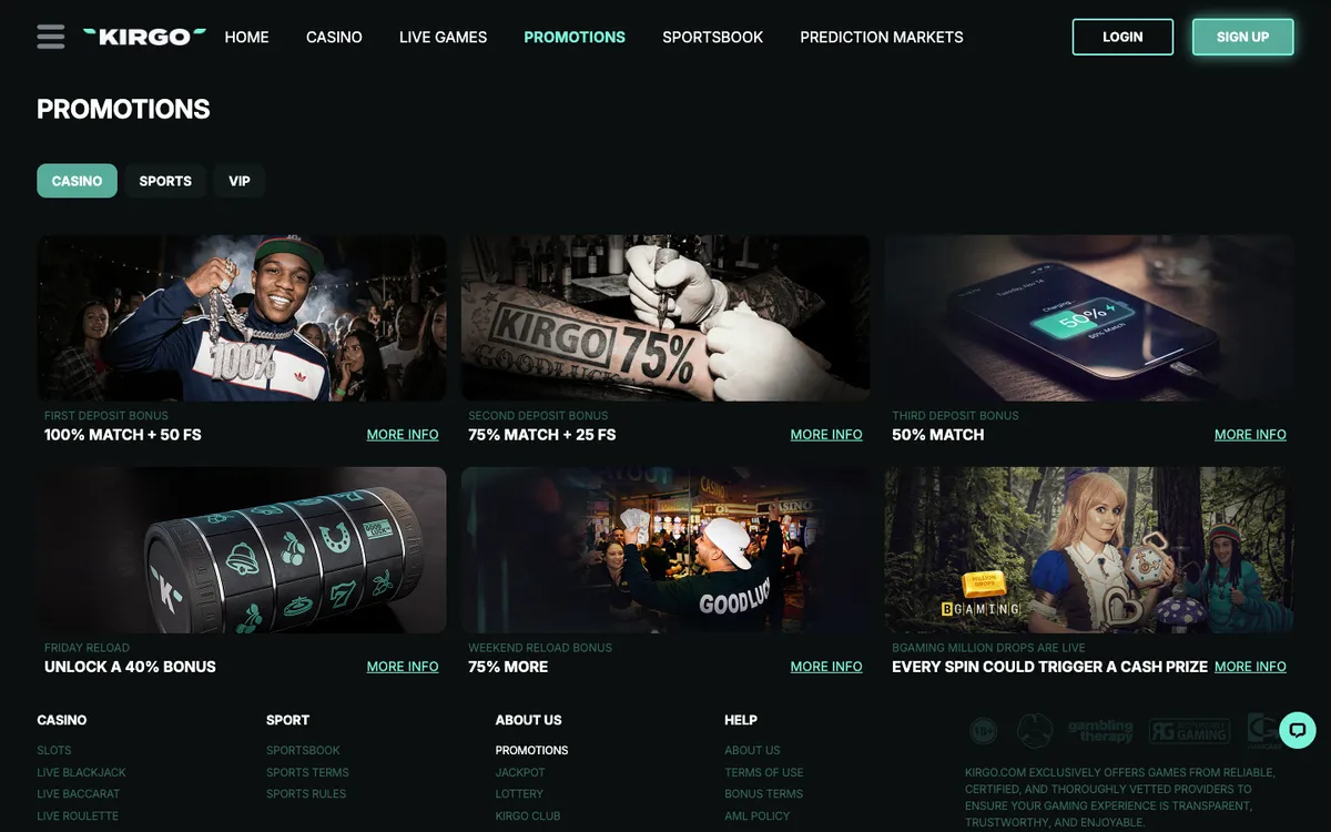 Kirgo Casino — Promotions, captured from Canada